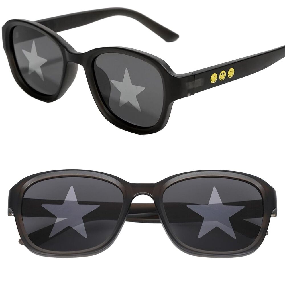 Unisex Black Gray Star Lens Polarized Square TR90 Lightweight Fashion Sunglasses